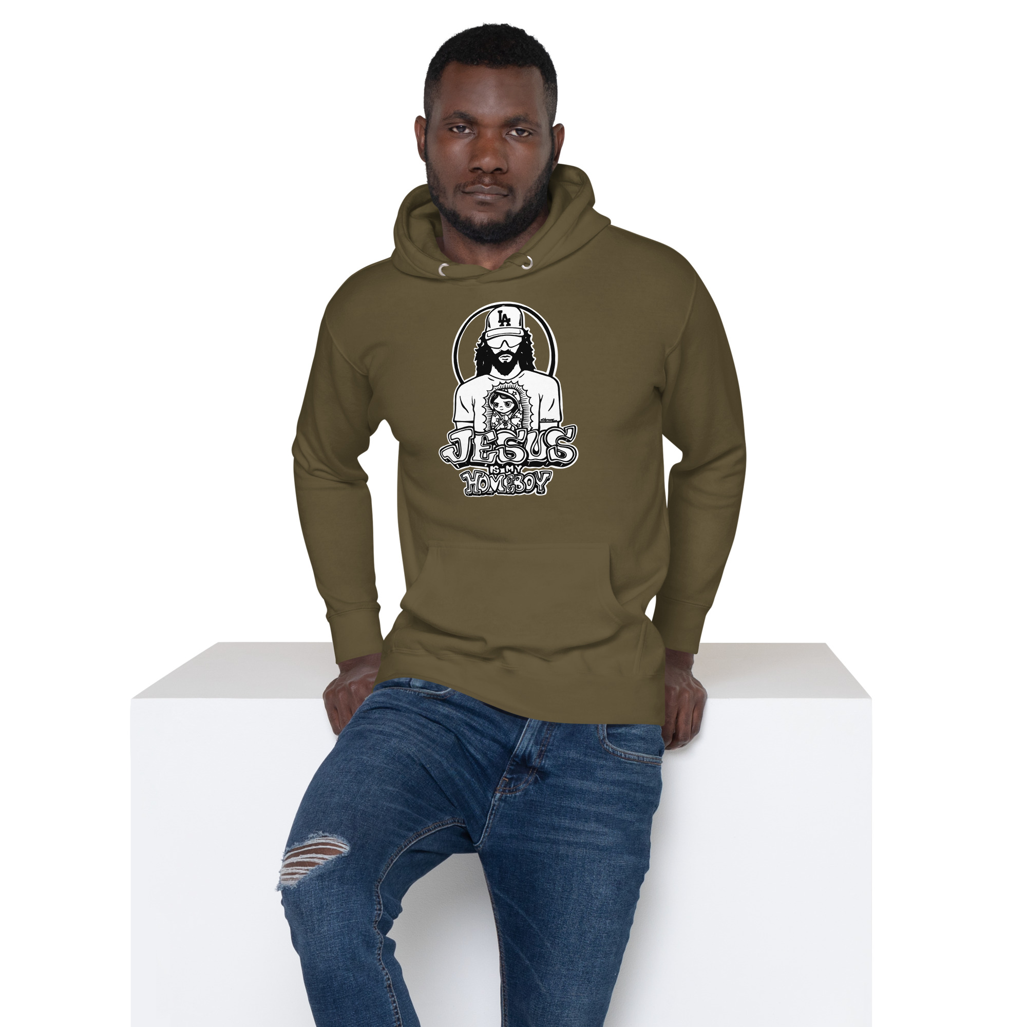 unisex premium hoodie military green front