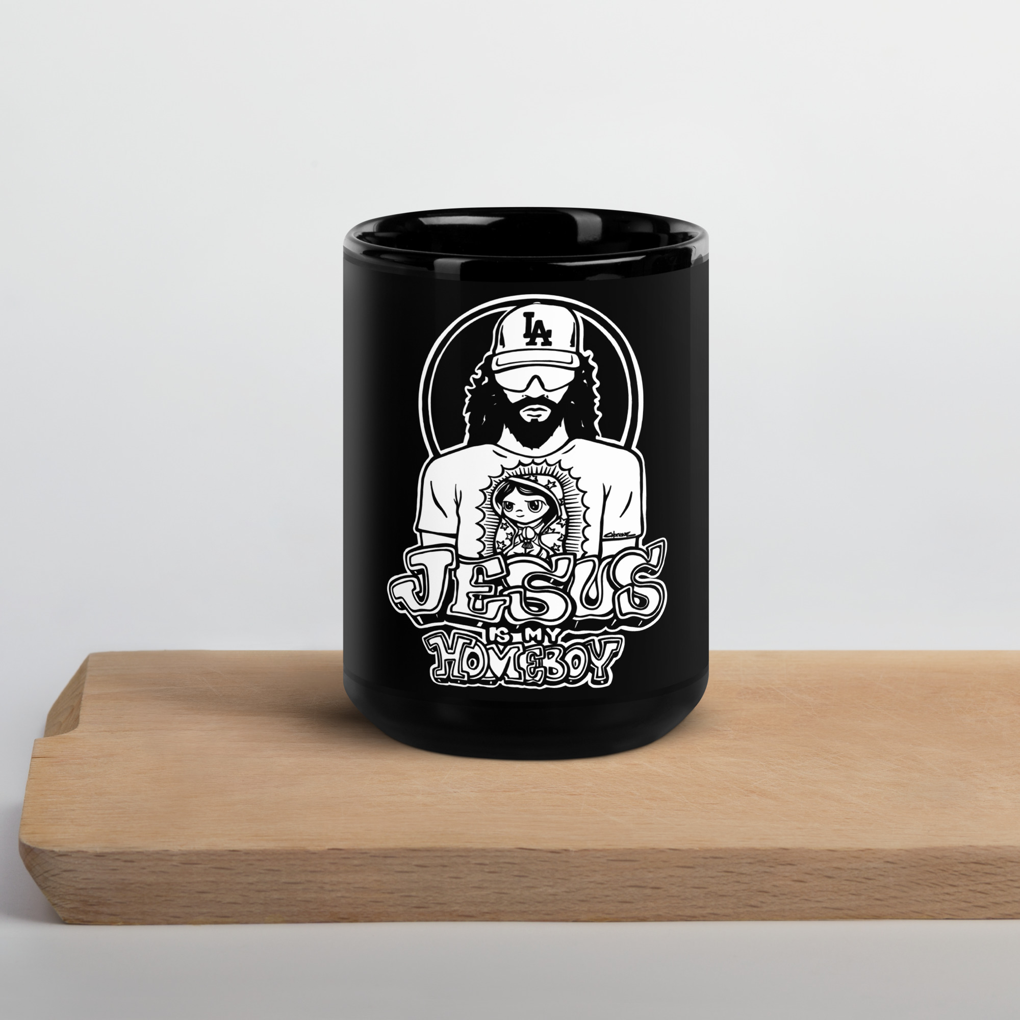 black glossy mug black 15 oz front