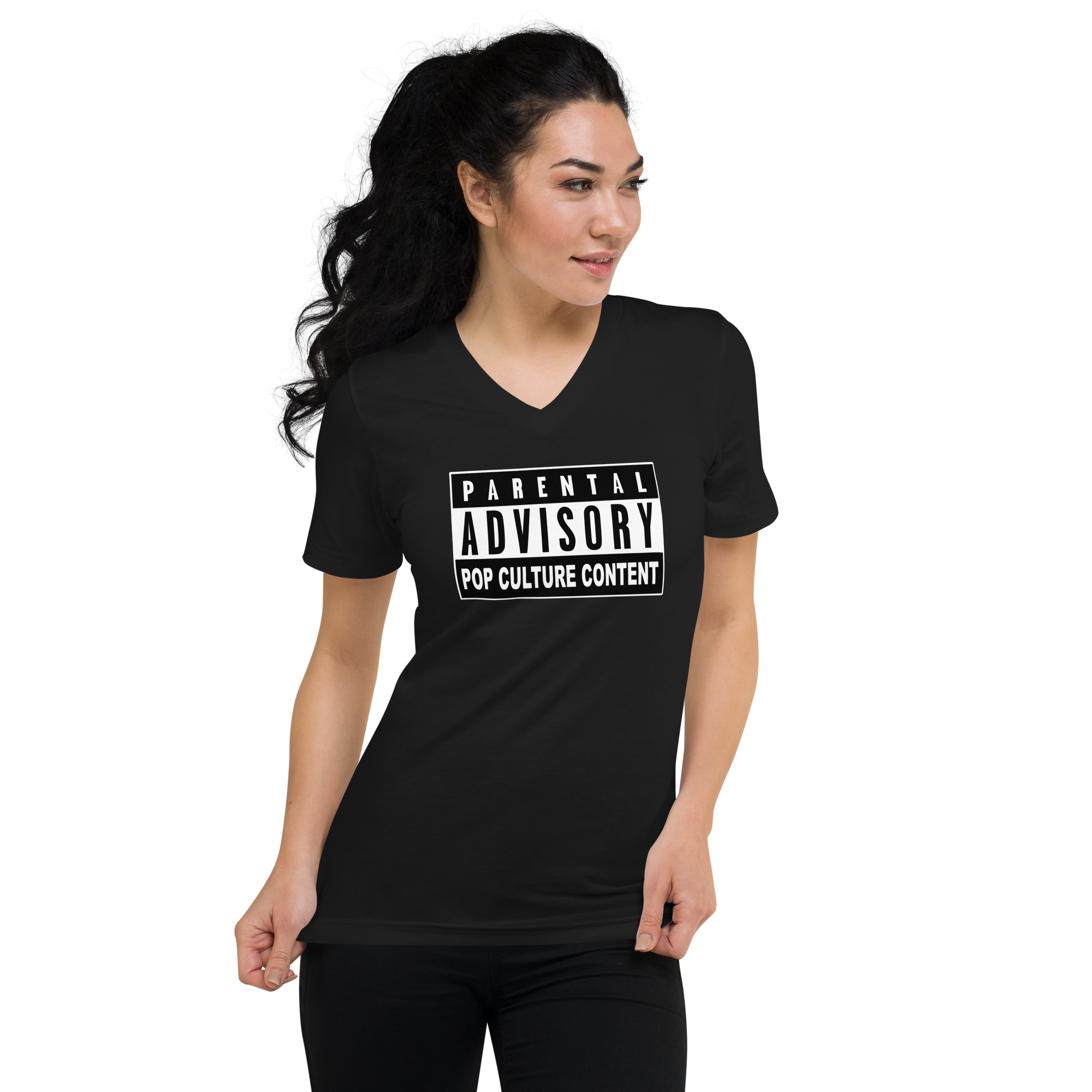 unisex v neck tee black front