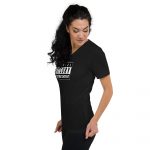 unisex v neck tee black left front 