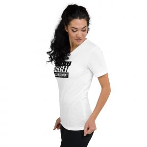 unisex v neck tee white left front