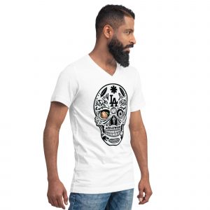 T-Shirt unisex à manches courtes et col V unisexe - LA SKULL